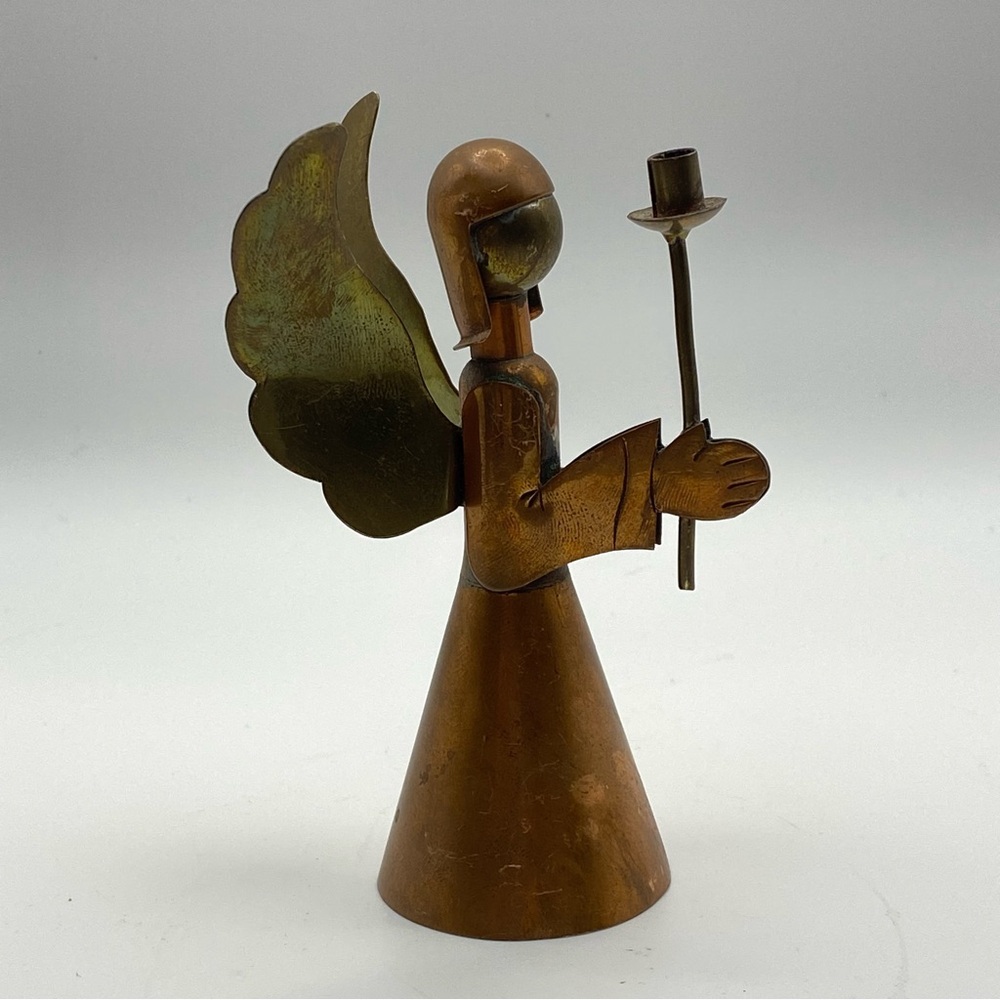 Copper & Brass Angel 4.25” Made in Mexico Stamped MCM Christmas Folk Art Rustic